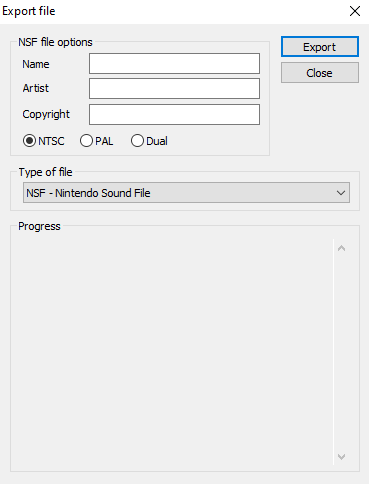 FamiTracker file export window