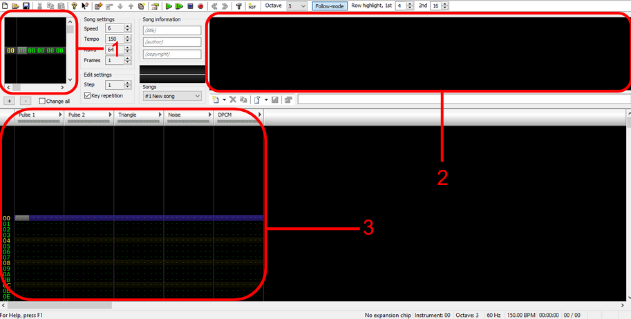 FamiTracker interface with labels
